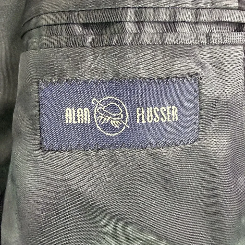 Alan Flusser Super 100s Mens Vtg 42R Navy Wool Blazer Sport Coat Crest Buttons